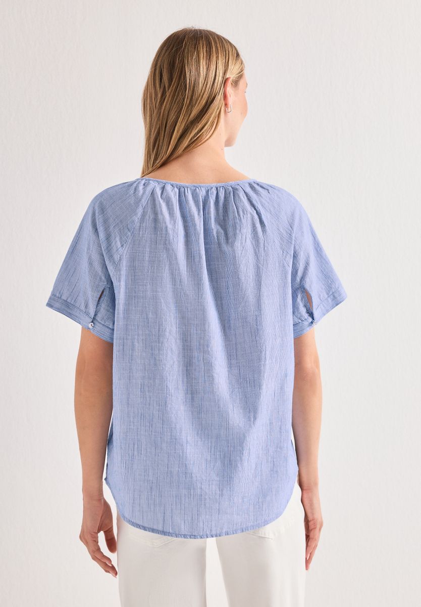 Chambray Bluse mit Rundhals und Cut-Out