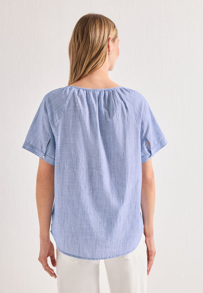 Chambray Bluse mit Rundhals und Cut-Out