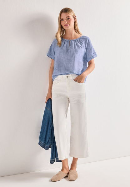 Chambray Bluse mit Rundhals und Cut-Out
