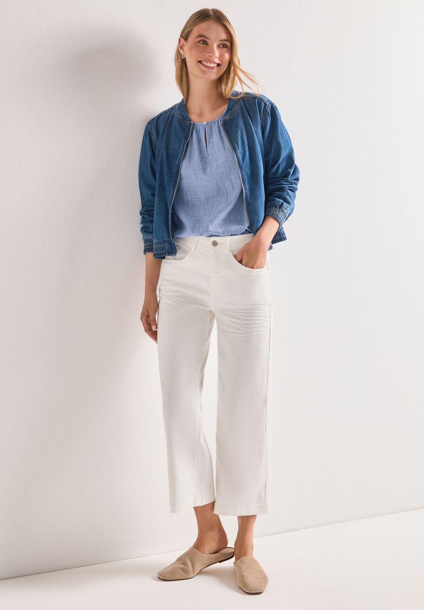 Chambray Bluse mit Rundhals und Cut-Out