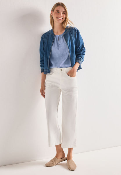 Chambray Bluse mit Rundhals und Cut-Out