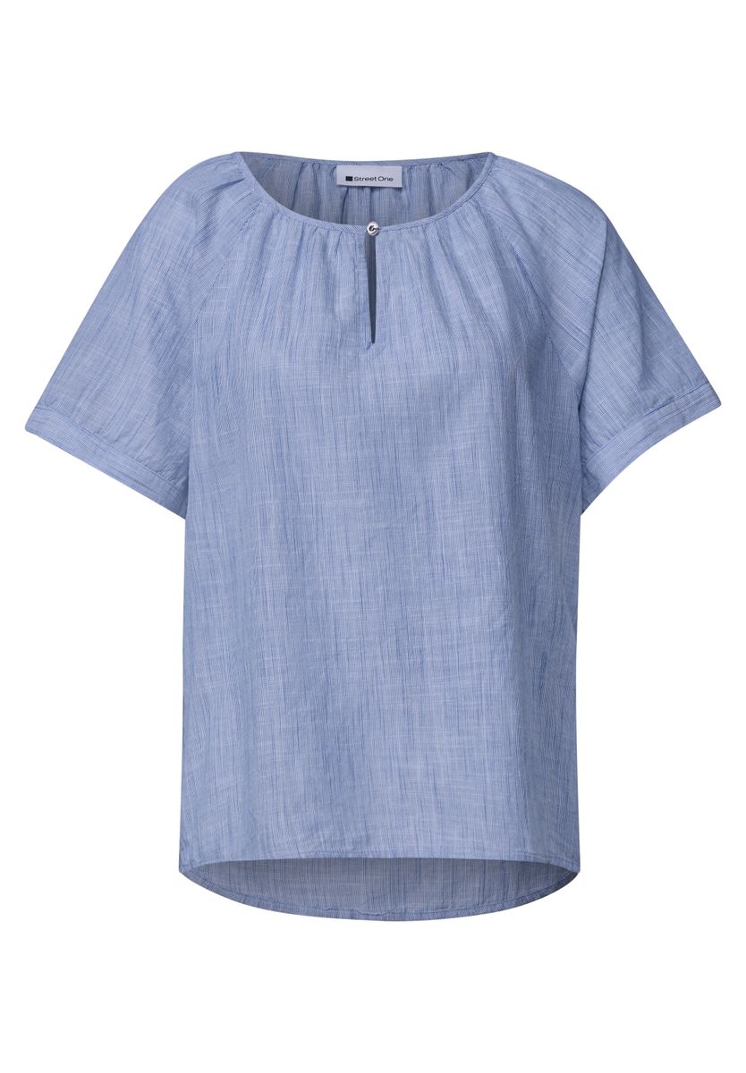 Chambray Bluse mit Rundhals und Cut-Out