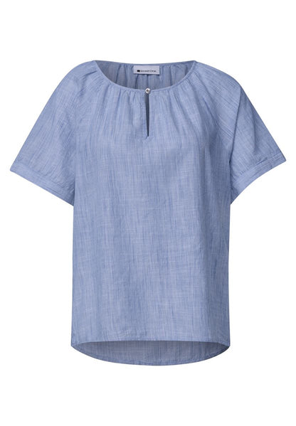 Chambray Bluse mit Rundhals und Cut-Out