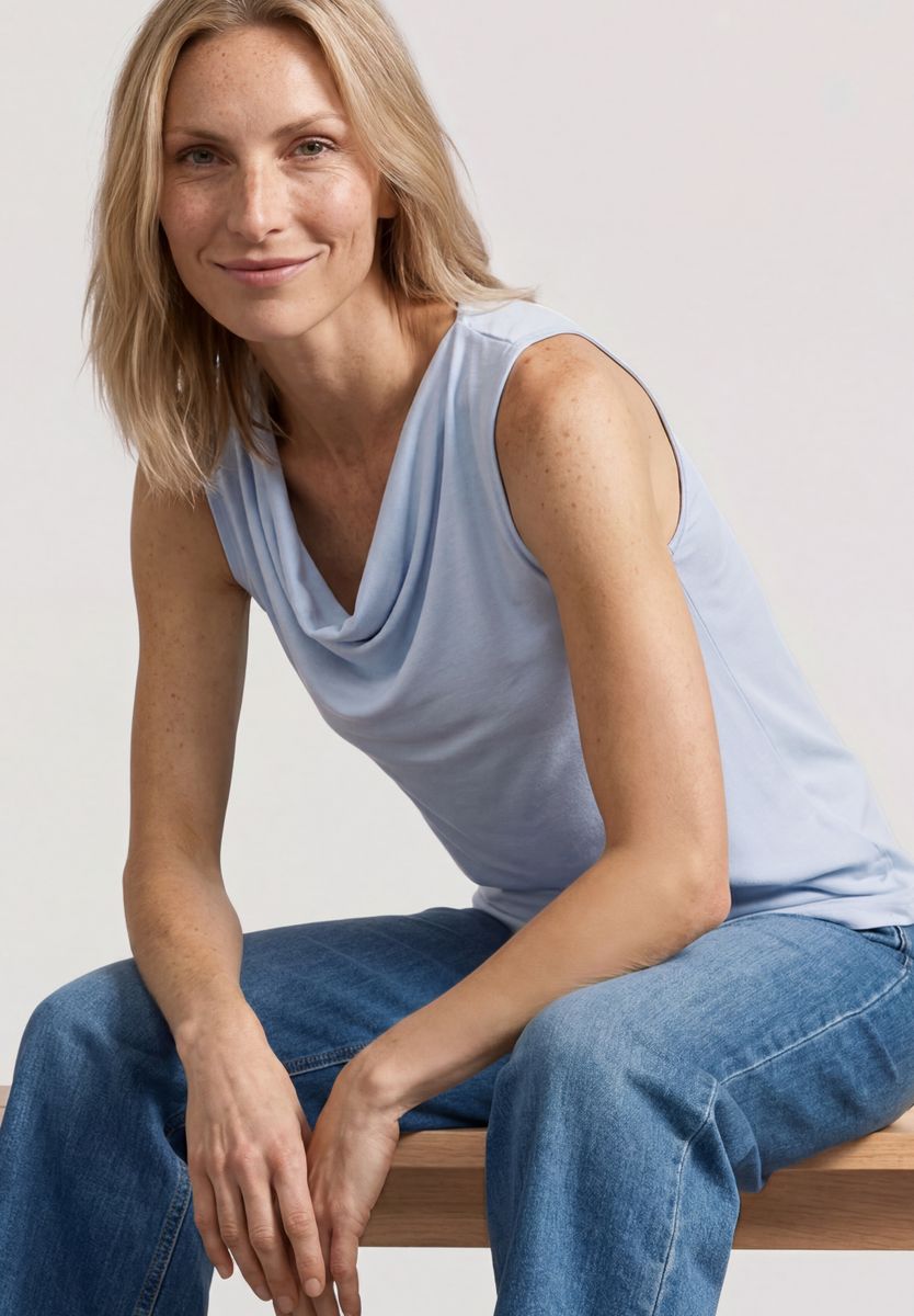 Silk-Look Top mit Wasserfall-Ausschnitt