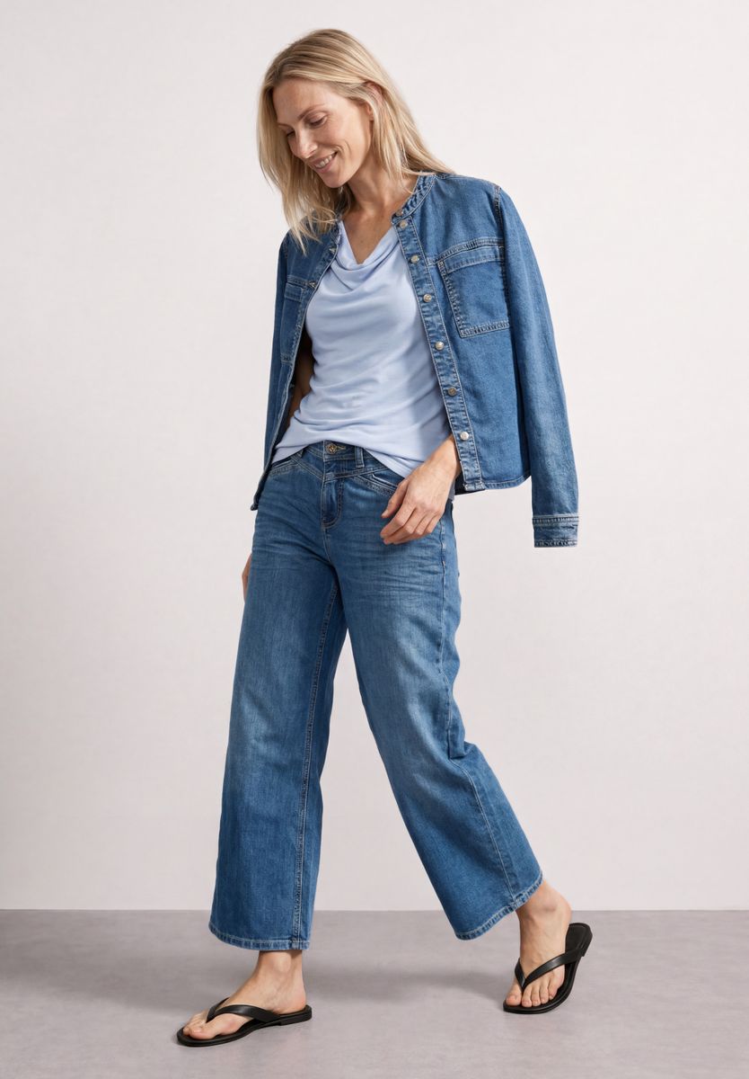 Silk-Look Top mit Wasserfall-Ausschnitt