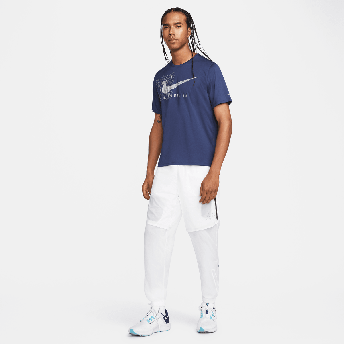 Nike M Nk Df Uv Miler Rundvn Ss Gfx - midnight navy/reflective silv
