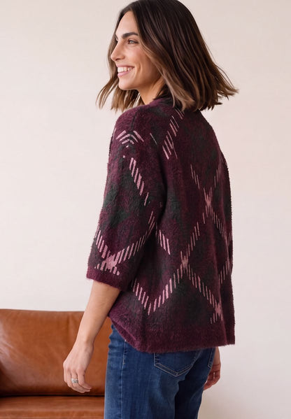 Kurzarm Pullover mit Rundhals und Muster