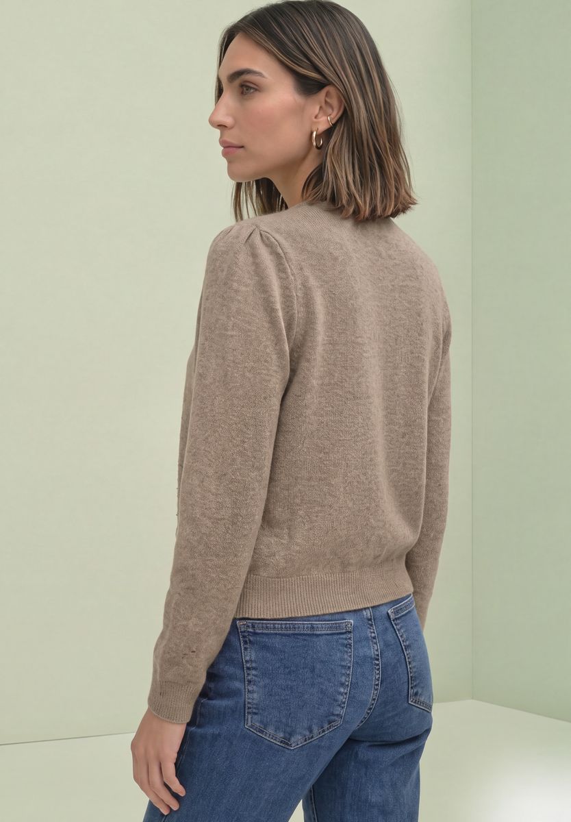 Langarm Cardigan mit Rundhals und Knöpfen