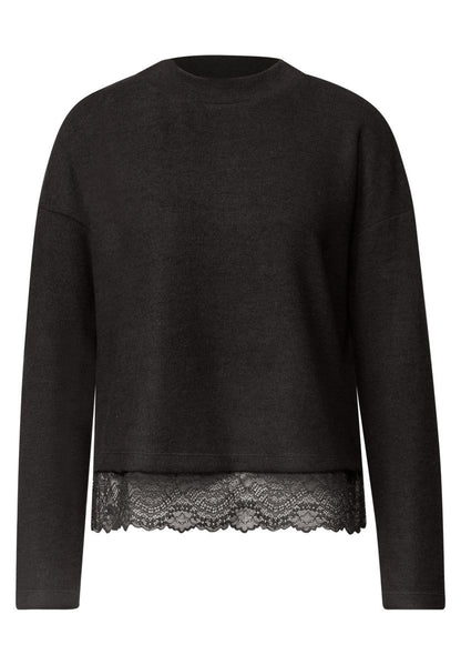 Langarm Shirt mit Rundhals und Spitzenborte