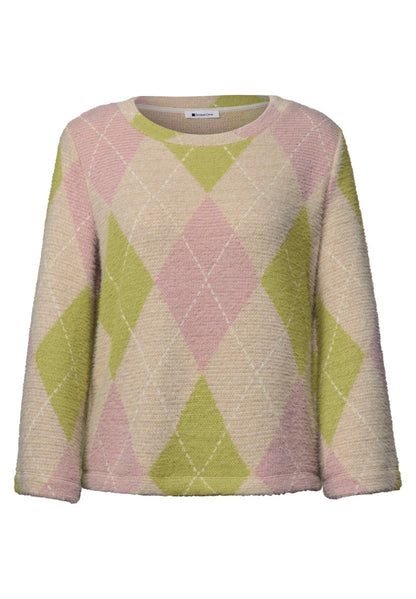 3/4-Arm Shirt mit Rundhals und Argylemuster