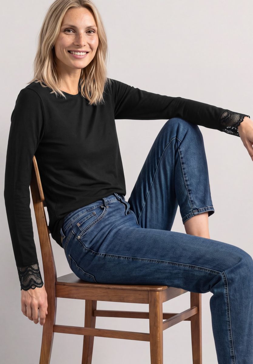 Langarm Shirt mit Rundhals und Spitze