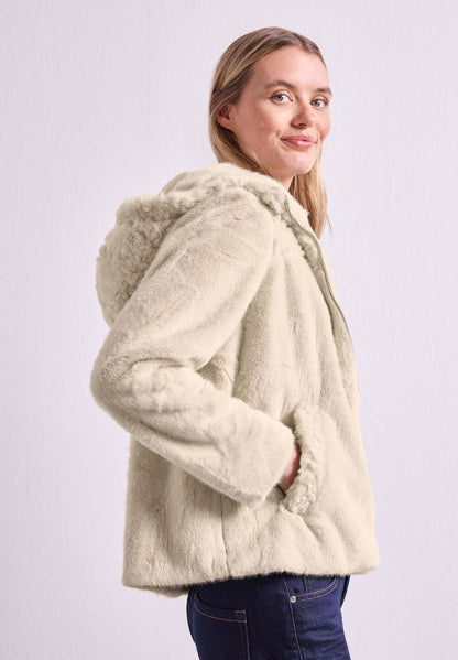 Kurze Fake-Fur-Mix Jacke mit Kapuze