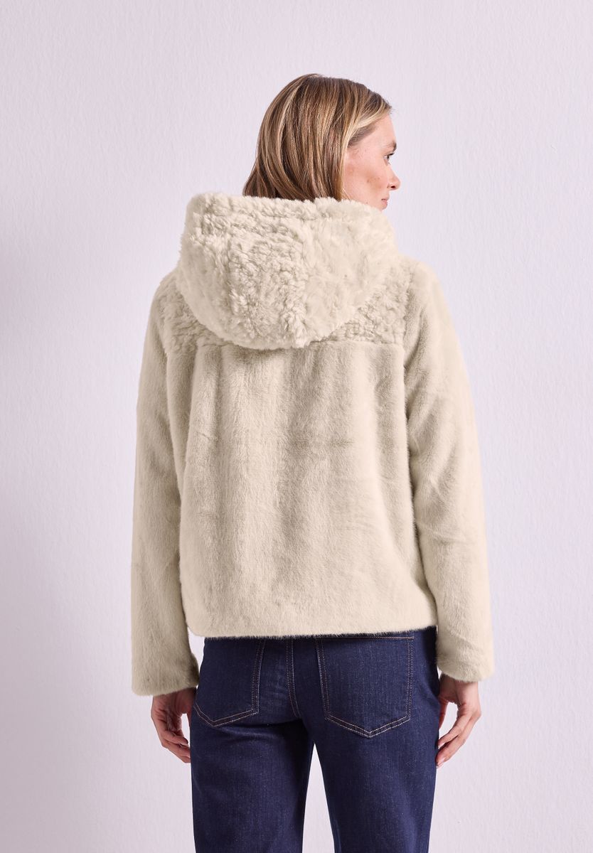 Kurze Fake-Fur-Mix Jacke mit Kapuze