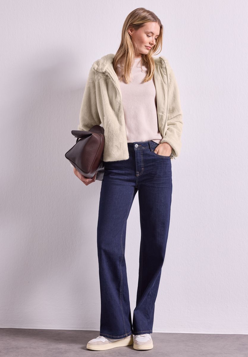 Kurze Fake-Fur-Mix Jacke mit Kapuze