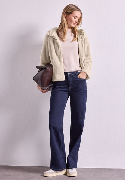 Kurze Fake-Fur-Mix Jacke mit Kapuze