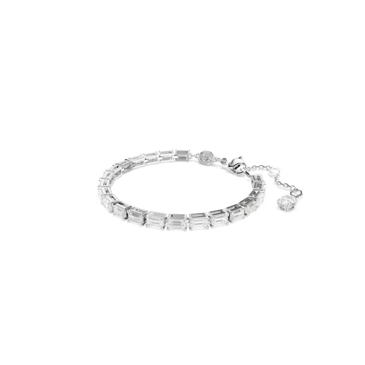 Matrix Tennis Armband, Baguette-Schliff, Weiß, Rhodiniert