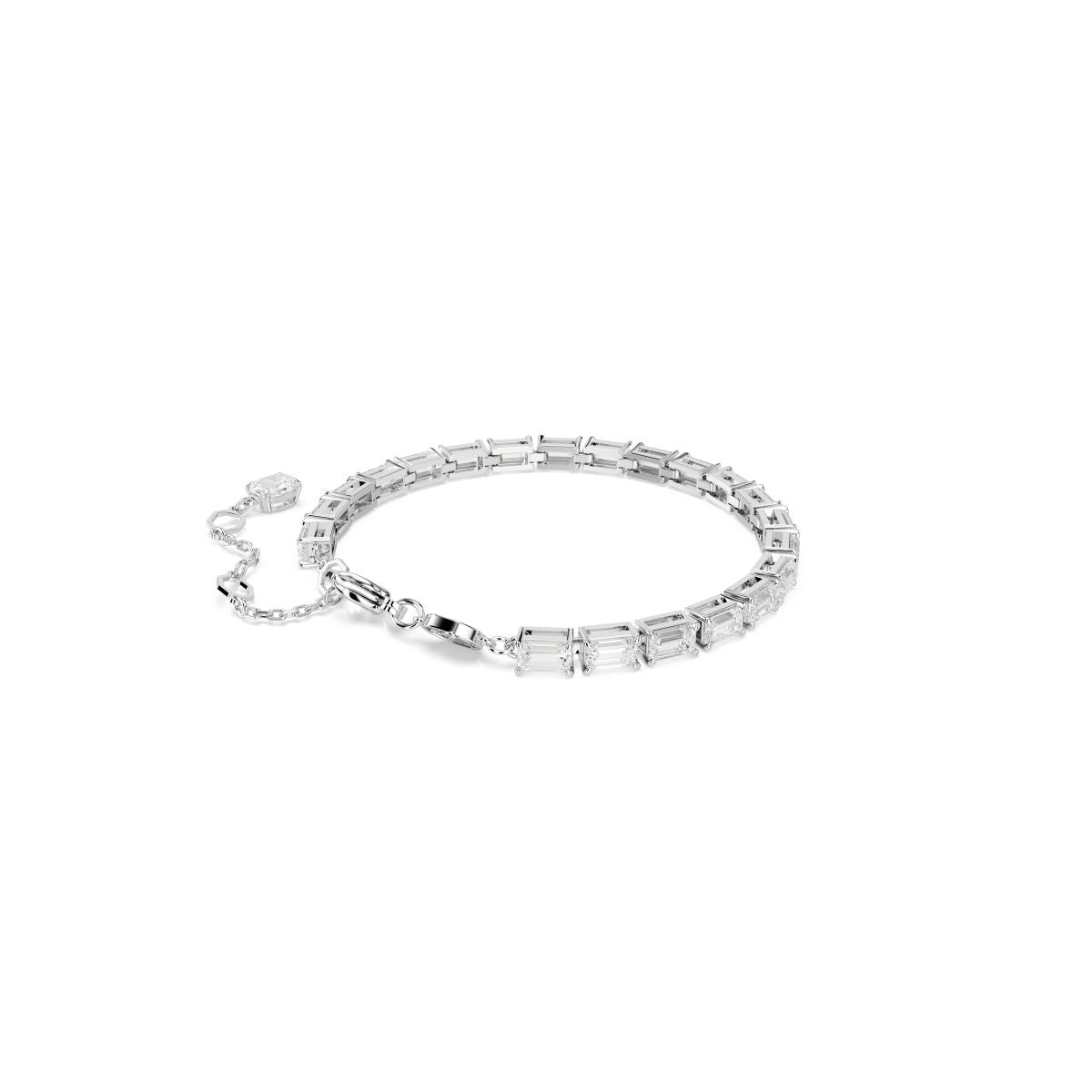 Matrix Tennis Armband, Baguette-Schliff, Weiß, Rhodiniert