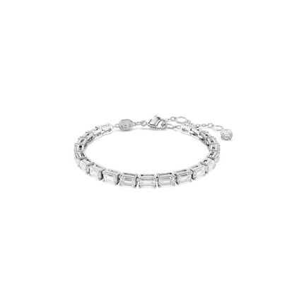 Matrix Tennis Armband, Baguette-Schliff, Weiß, Rhodiniert